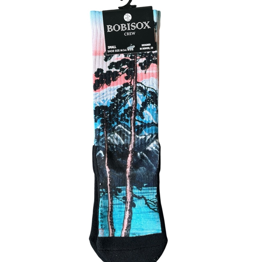 2 pairs Bobisox Athletic crew socks bundle art print floral mountains - Picture 3 of 9